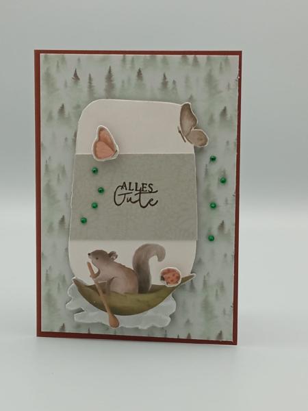 Handgemachte Karte „Alles Gute“ mit Tier-Motiv